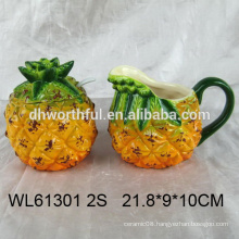 Ceramic pineapple sugar and creamer set with spoon for wholesale